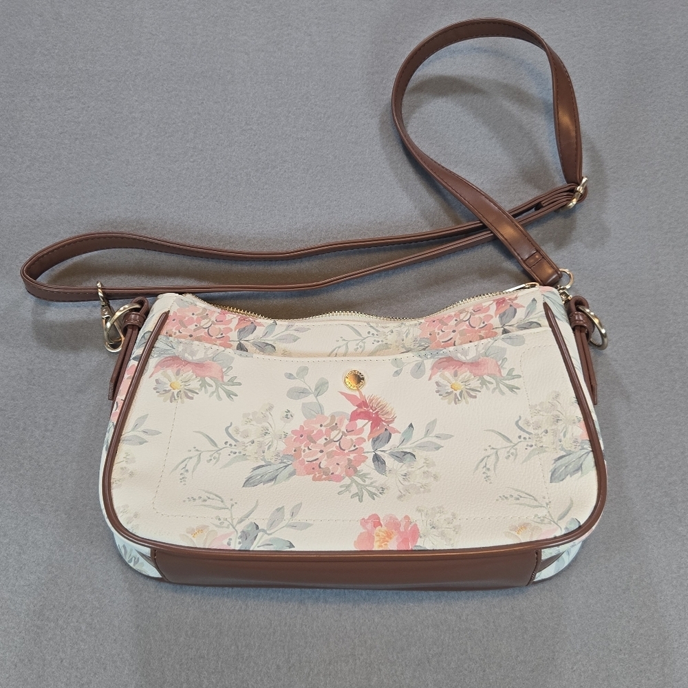 Fiorelli Floral Crossbody Bag Womens Medium Cream Brown Faux Leather Adjustable